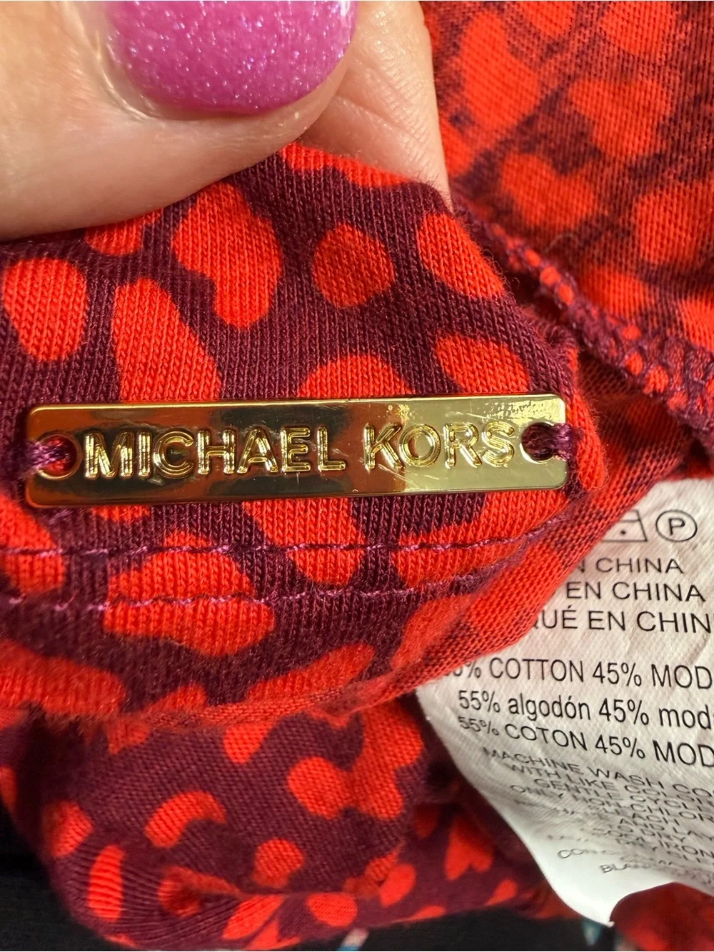 Michael Kors Red Printed Scoop Neck Blouse size medium